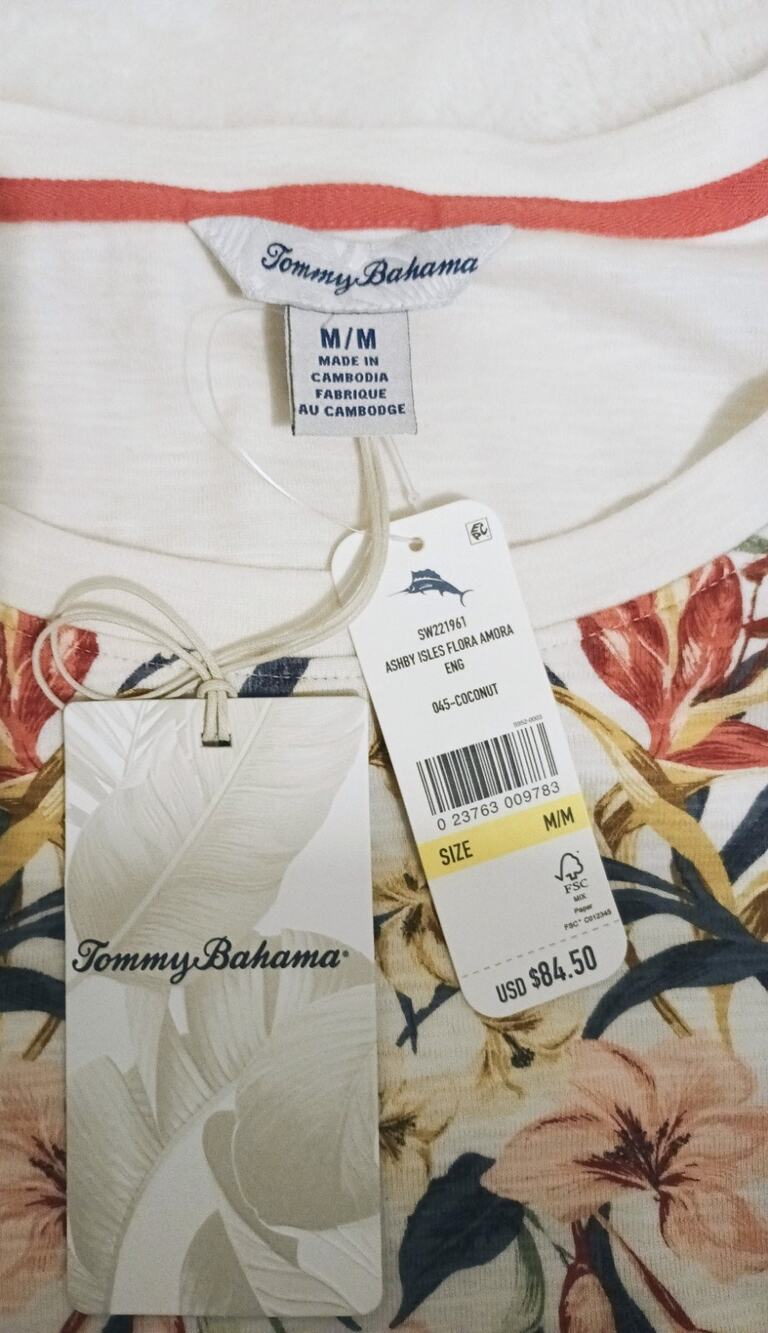 NWT Tommy Bahama Womens M Ashby Flora 3/4 Sleeve Tee Floral Coastal Chic Resort